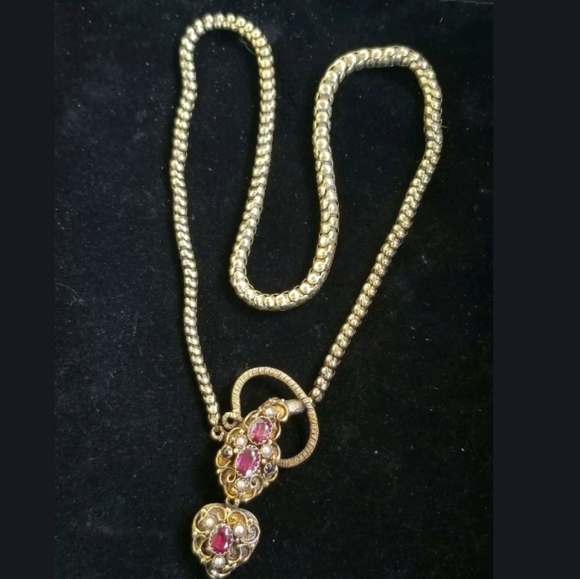 1800s Antique 18k Gold Snake Heart Locket Necklace - Picture 3 of 15